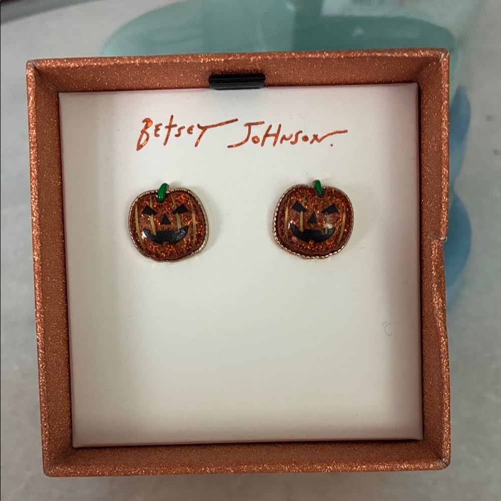 Betsey Johnson Glittery Pumpkin Earrings